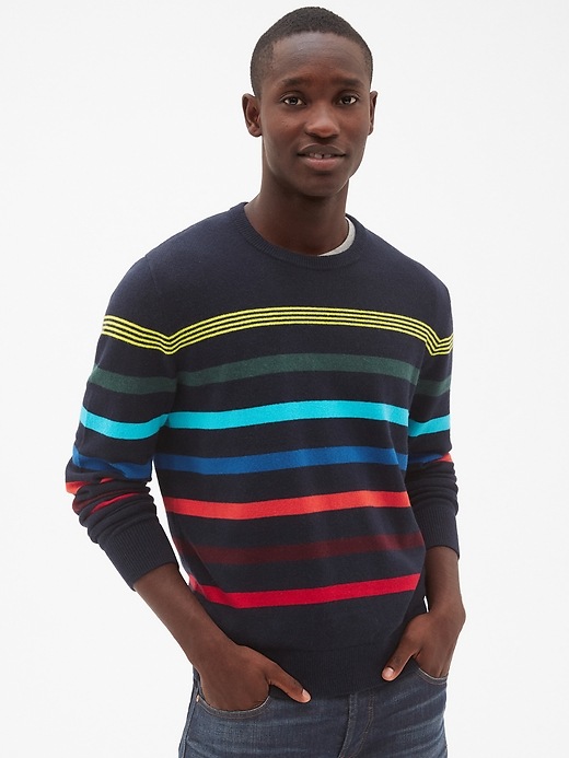 View large product image 1 of 1. Crazy Stripe Crewneck Pullover Sweater