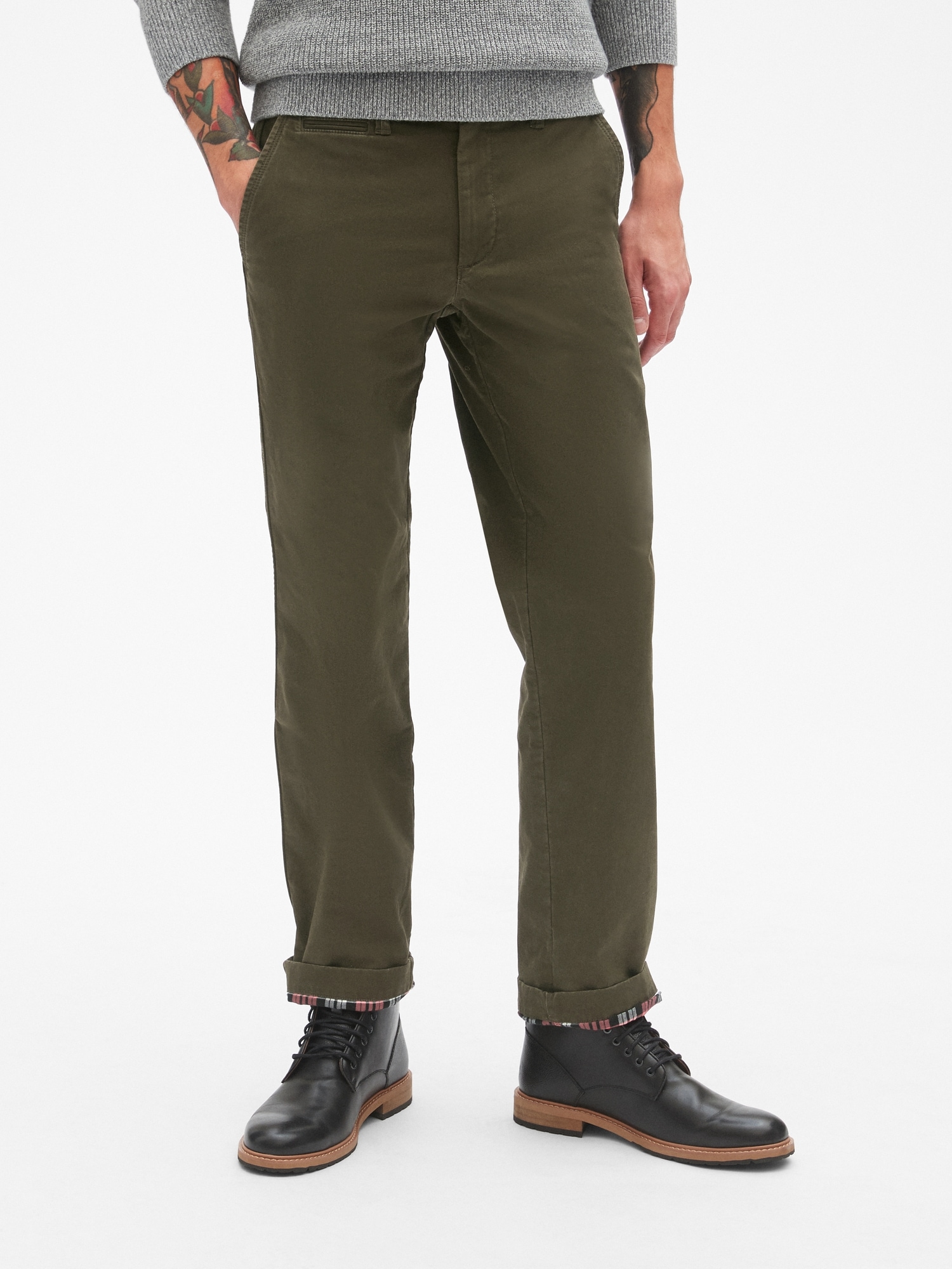 Flannel-Lined Khakis in Straight Fit with GapFlex | Gap
