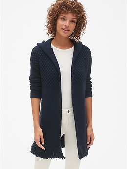 Longline Fringe Hooded Cardigan Sweater Gap