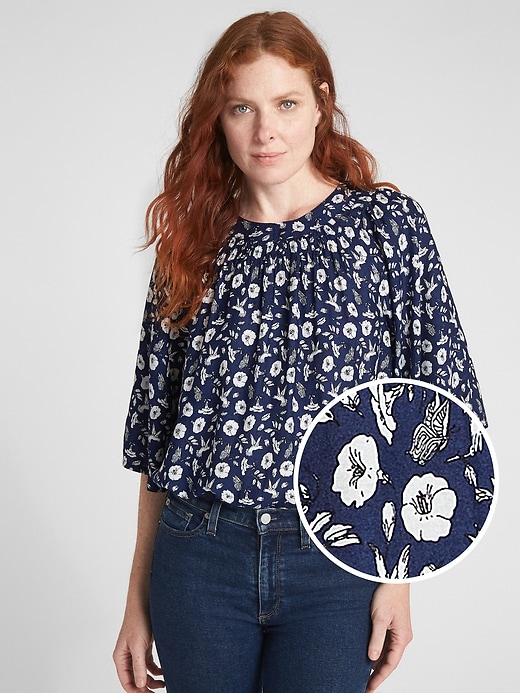 Image number 1 showing, Wide-Sleeve Floral Print Blouse