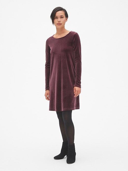 Image number 3 showing, Long Sleeve Velvet Swing Dress