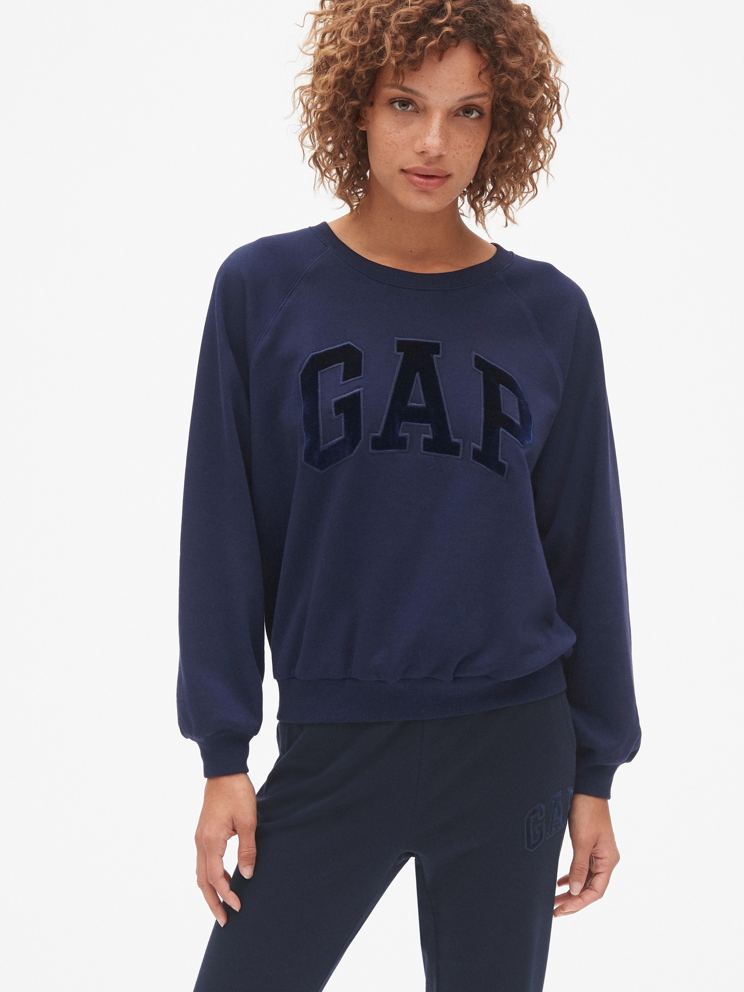 Velvet Logo Crewneck Pullover Sweatshirt | Gap