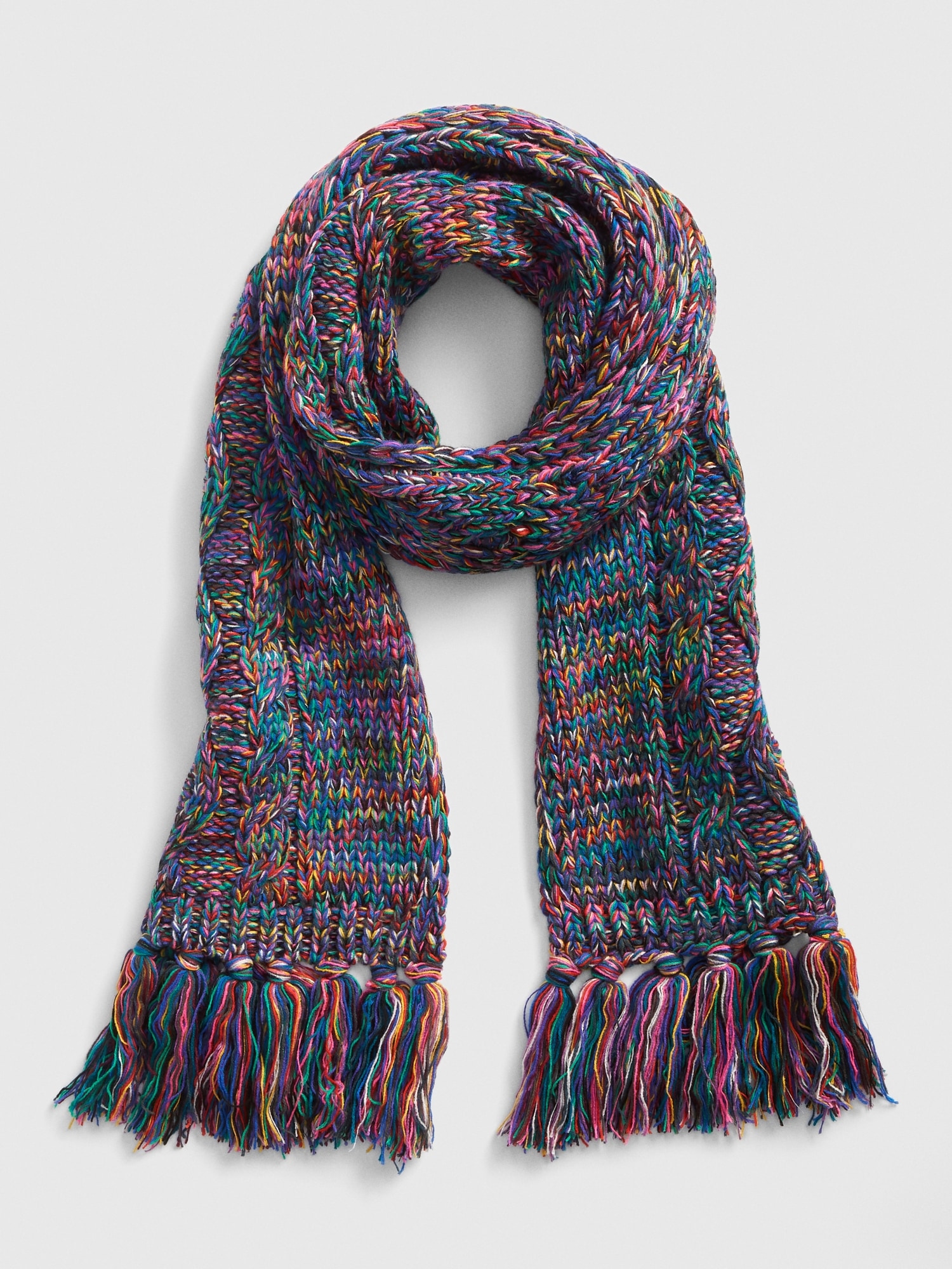 Chunky Knit scarf deals with fringe 6ft long multi color