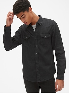 black denim button up shirt