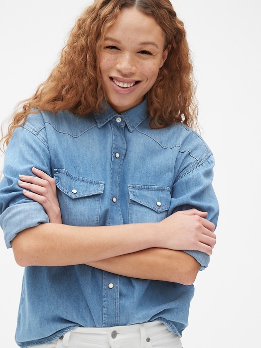 Image number 5 showing, Oversized Denim Western Shirt