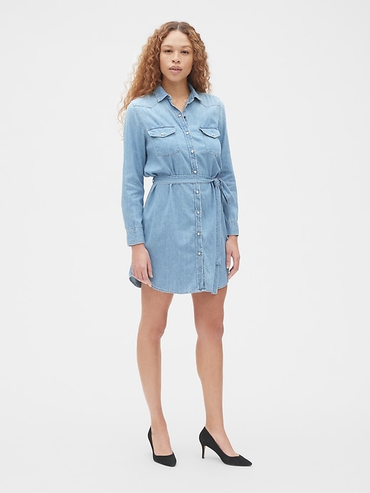 Image number 3 showing, Perfect Tie-Waist Denim Western Shirtdress