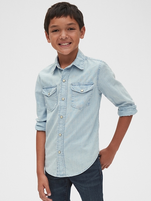 Image number 2 showing, Kids Chambray Long Sleeve Shirt