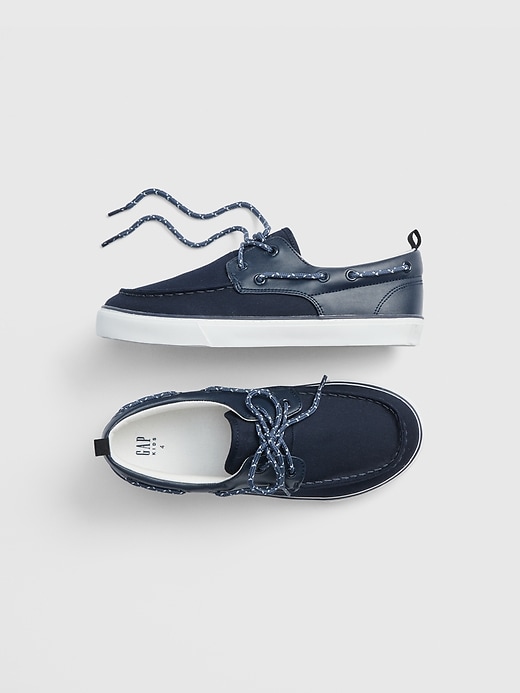 View large product image 1 of 1. Kids Cord Faux-Leather Boat Shoes