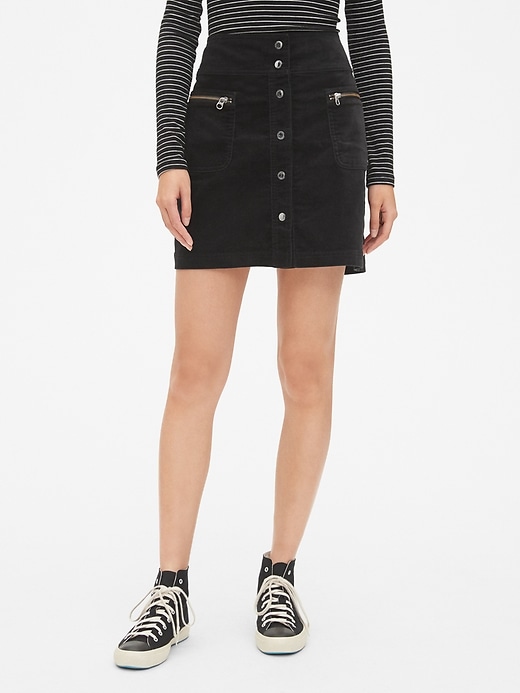 High Rise Button Front Velvet Mini Skirt Gap