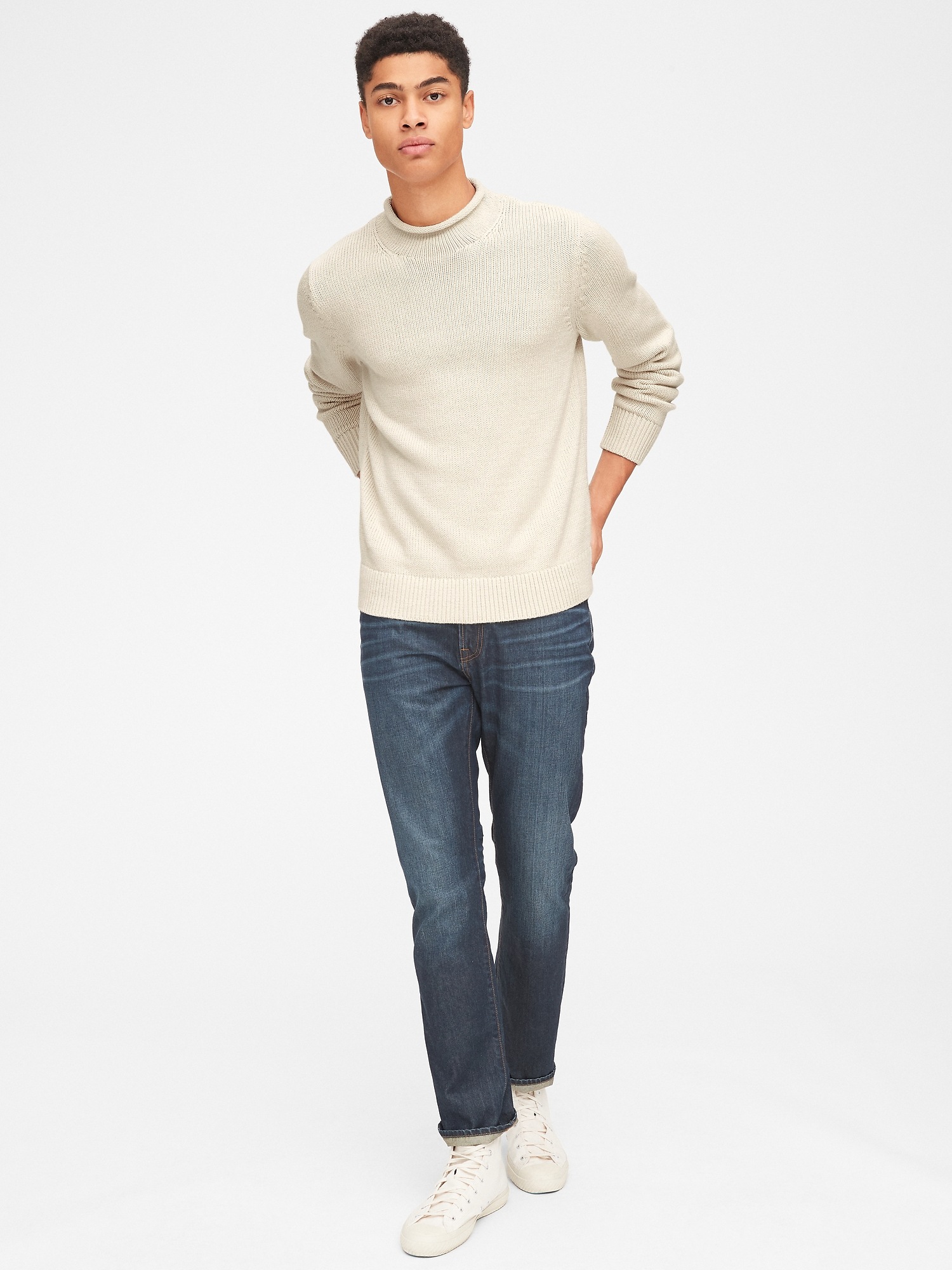 Fisherman Ribbed Roll Neck Pullover Sweater | Gap