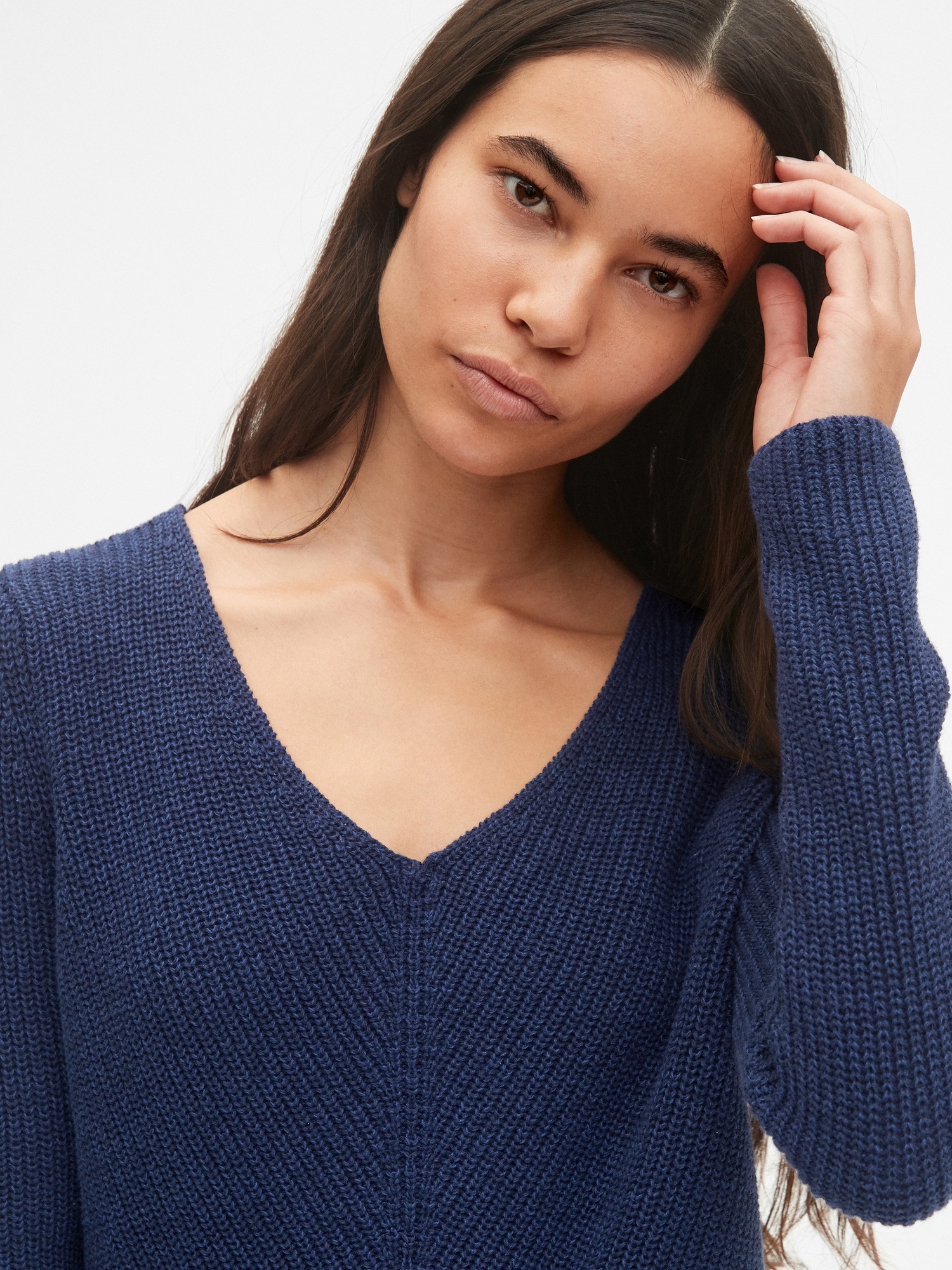 Diagonal Ribbed V-Neck Pullover Sweater Tunic | Gap
