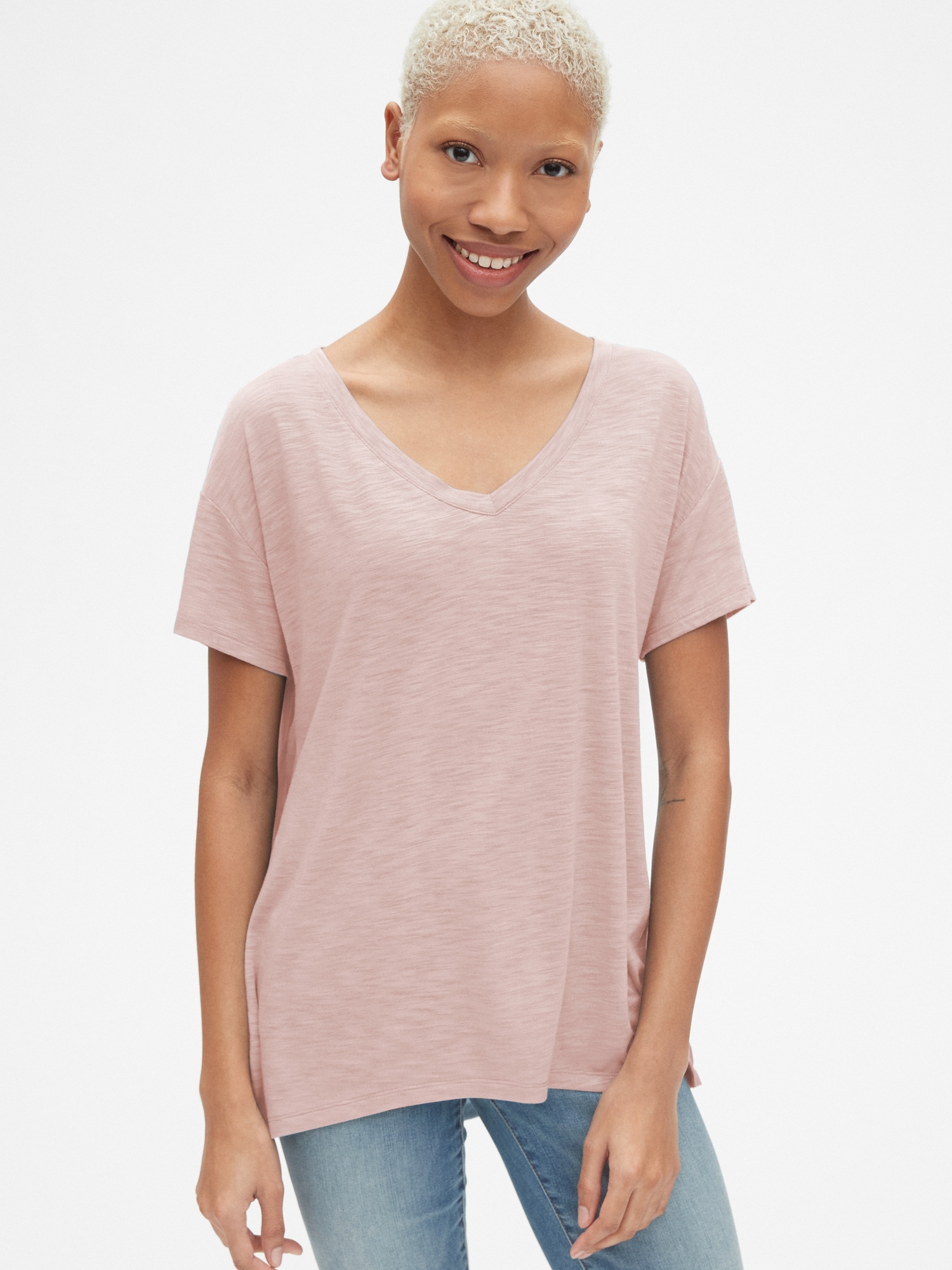 Slub Jersey V-Neck Short-Sleeve T-Shirt