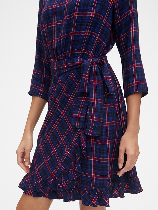 Image number 5 showing, Plaid Faux-Wrap Ruffle Hem Dress