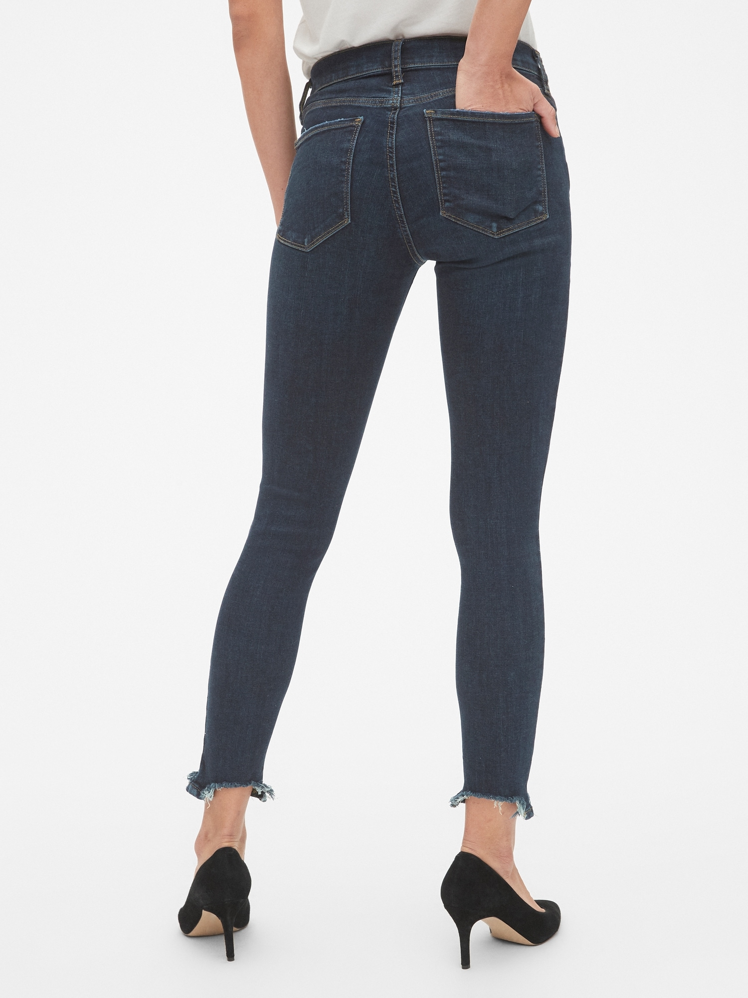 Mid Rise Favorite Ankle Jeggings with Raw Hem | Gap