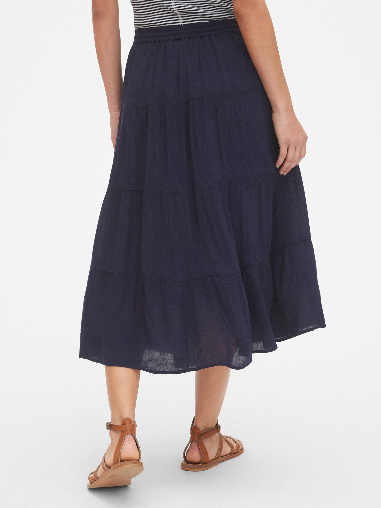 Crinkle Tiered Midi Skirt | Gap