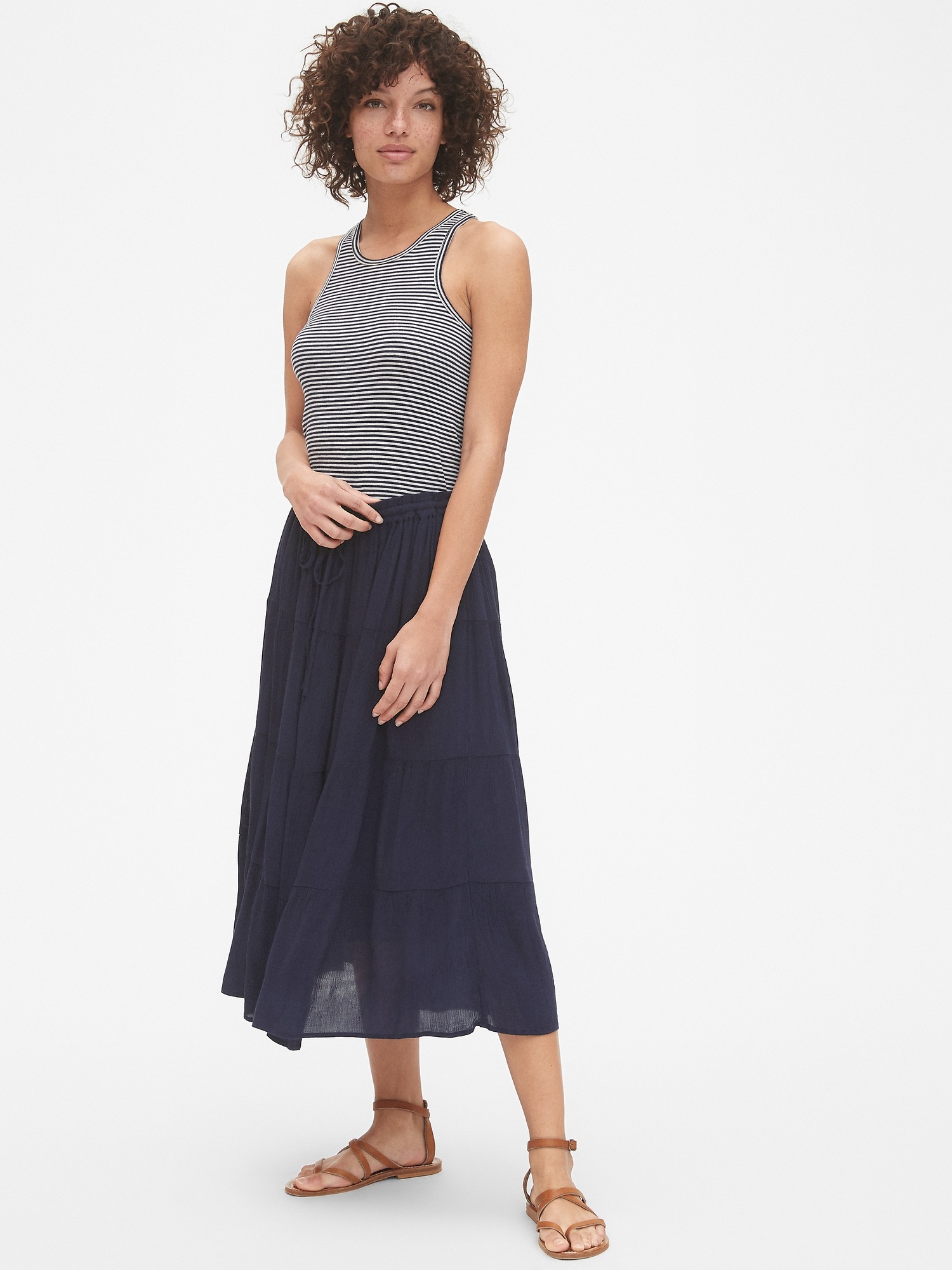 Crinkle Tiered Midi Skirt | Gap