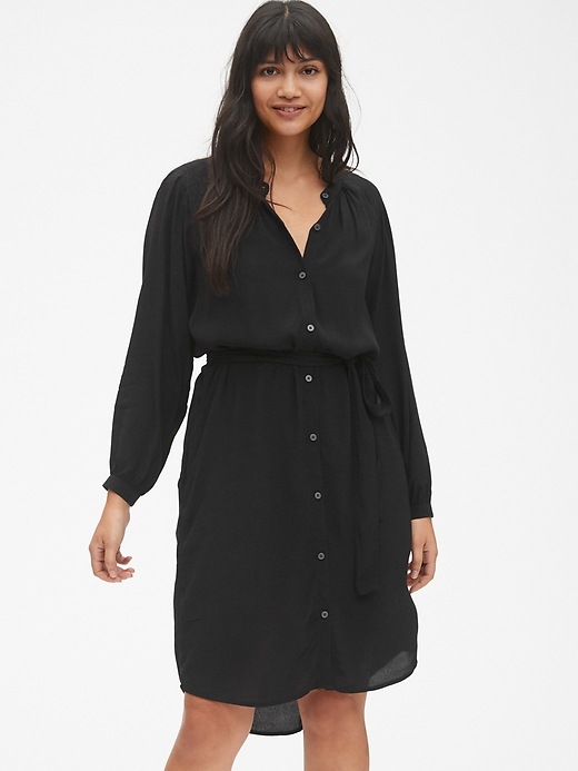 Image number 1 showing, Perfect Long Sleeve Pleated Tie-Waist Shirtdress