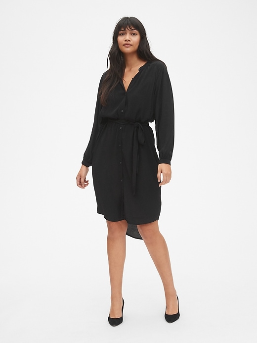 Perfect Long Sleeve Pleated Tie-Waist Shirtdress | Gap