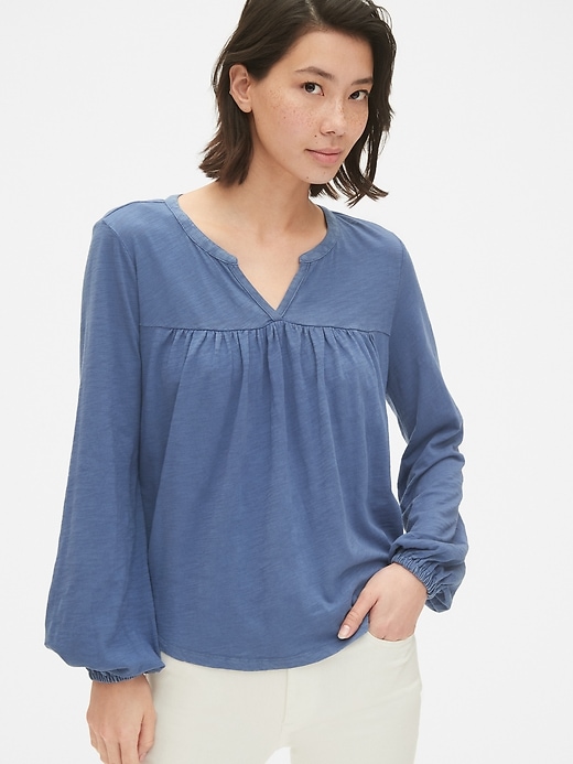 Soft Slub Long Sleeve Smock Top Gap