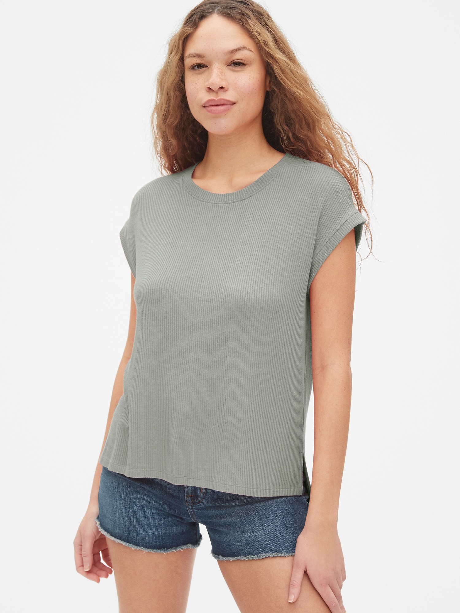 Short Sleeve Ribbed Step-Hem T-Shirt | Gap