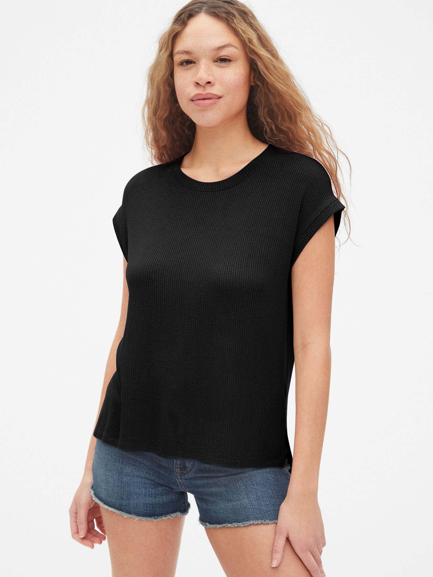 Short Sleeve Ribbed Step-Hem T-Shirt | Gap