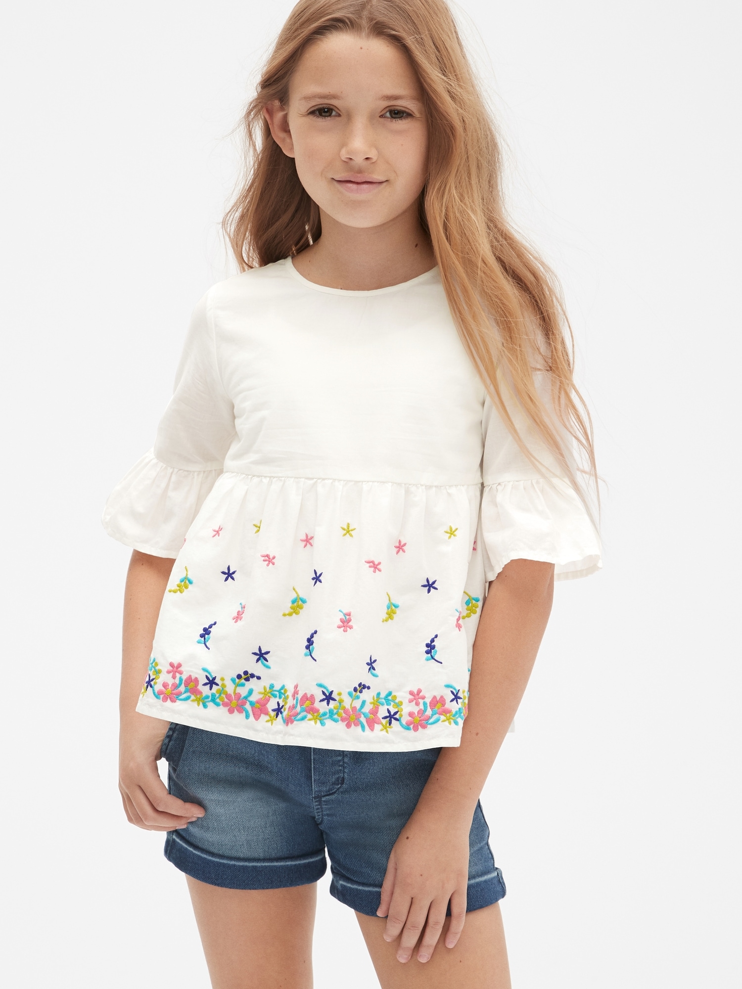 Kids Floral Embroidered Bell-Sleeve Top | Gap