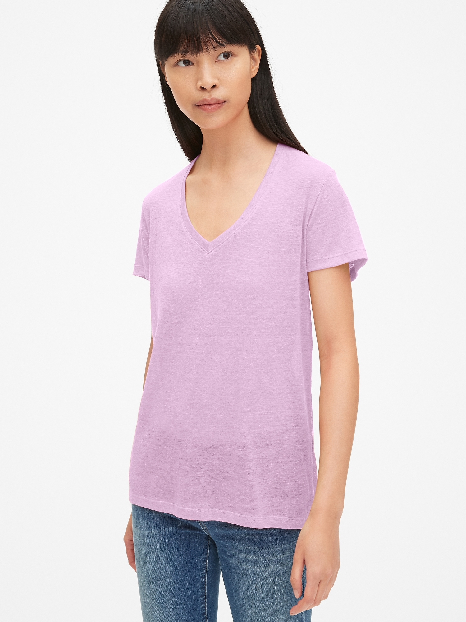 V-Neck T-Shirt in Linen | Gap