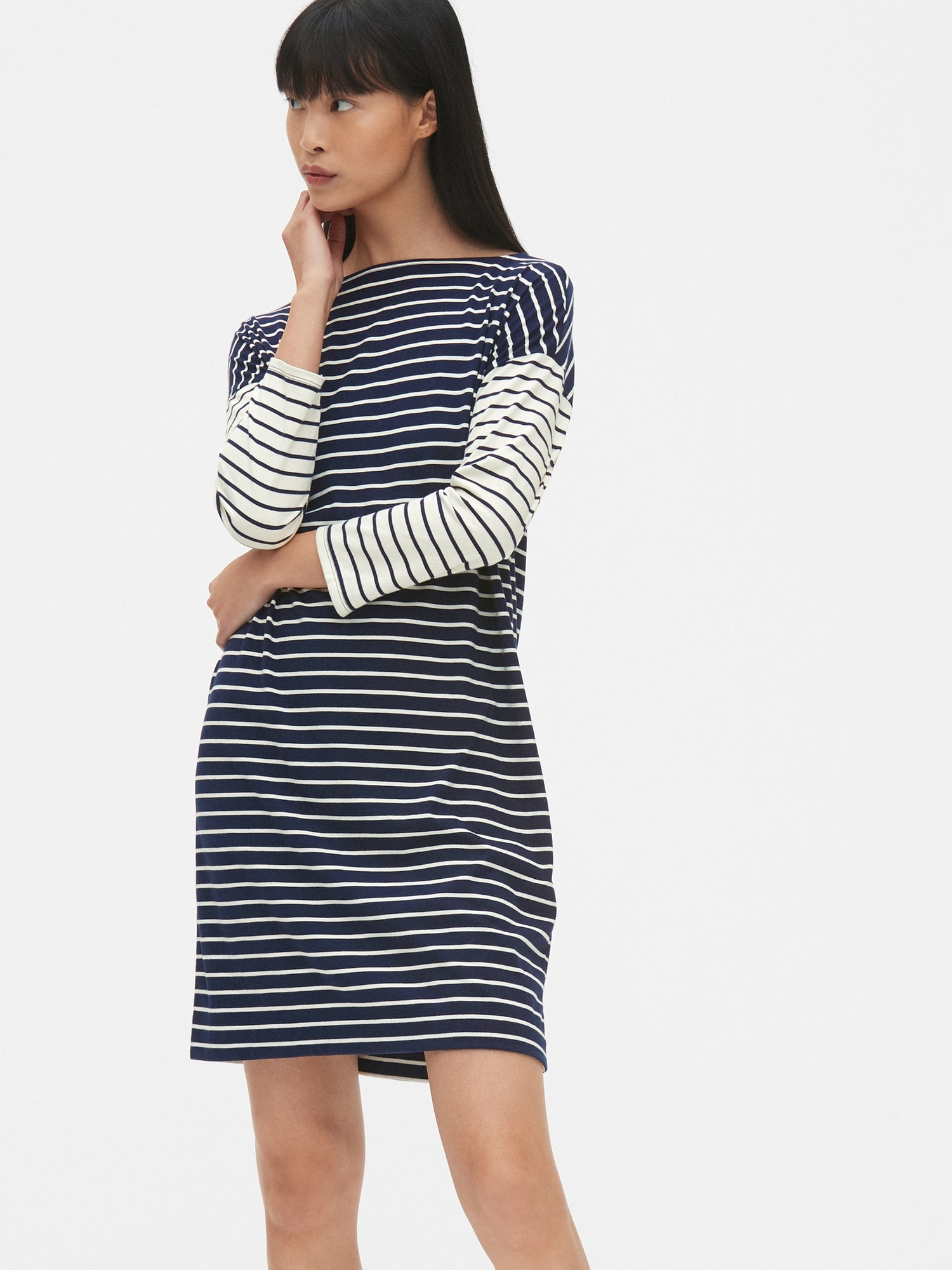 Three-Quarter Sleeve Mix-Stripe T-Shirt Dress | Gap