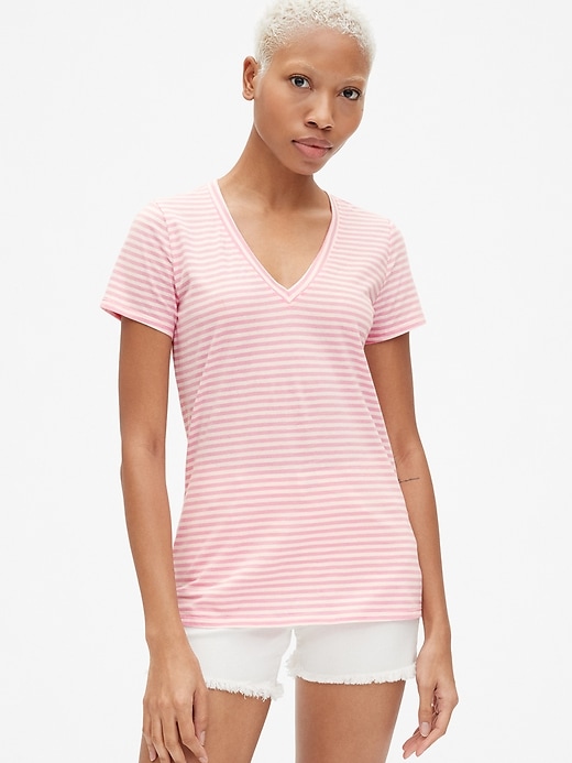 View large product image 1 of 1. Vintage Wash Stripe V-Neck T-Shirt