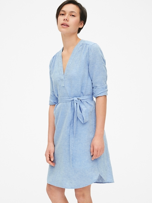View large product image 1 of 1. Popover V-Neck Shirtdress in Linen