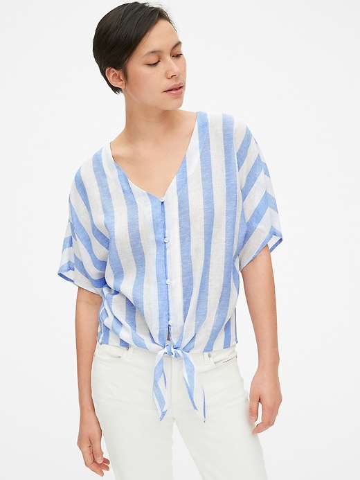 Image number 1 showing, Tie-Front Blouse in Linen