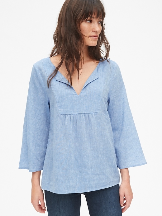 Bib-Front Split-Neck Top in Linen | Gap