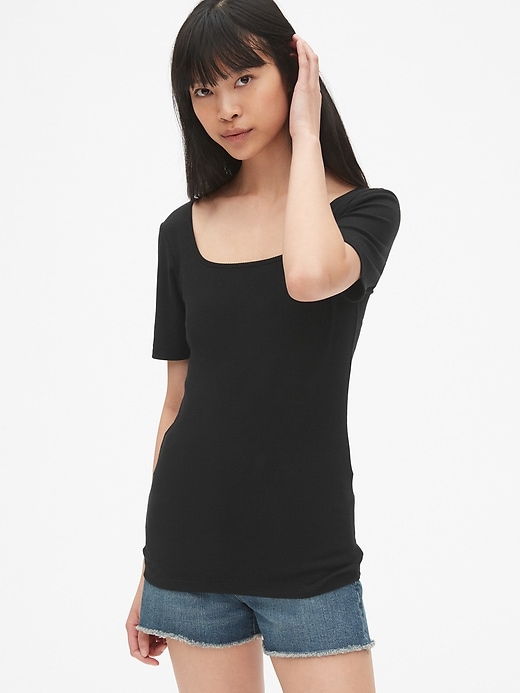 Image number 1 showing, Ribbed Square-Neck T-Shirt