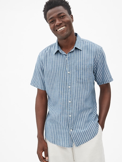 View large product image 1 of 1. Slub Cotton Pattern Short Sleeve Shirt
