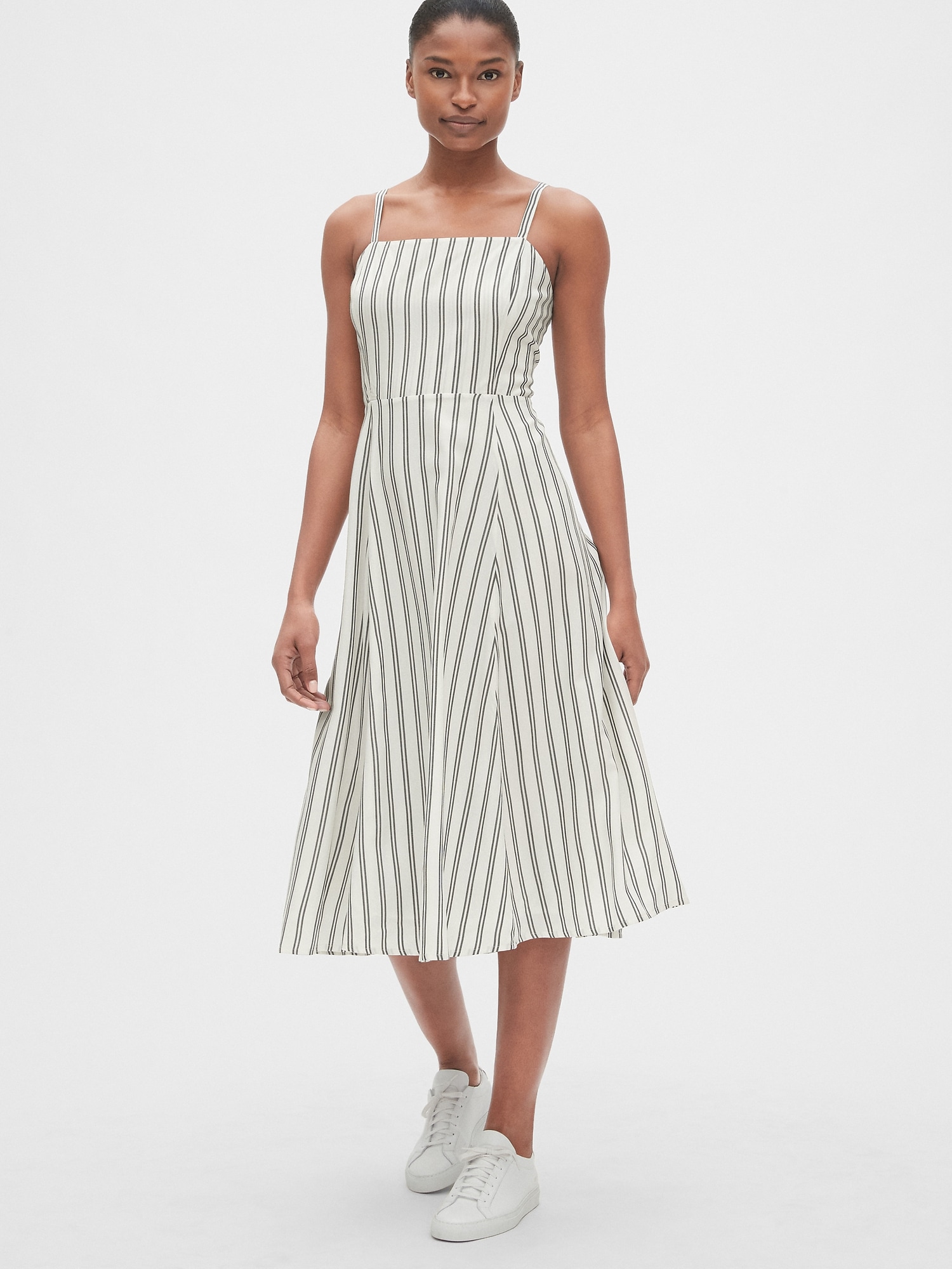 Stripe Fit and Flare Cami Midi Dress | Gap