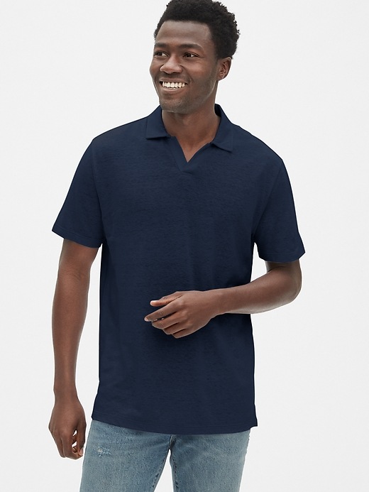 View large product image 1 of 1. Polo Shirt in Linen-Cotton