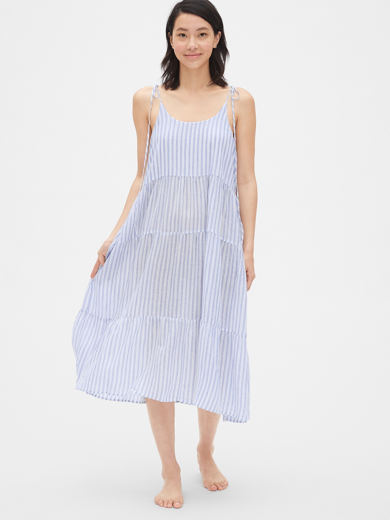 Dreamwell Crinkle Stripe Tiered Midi Dress | Gap