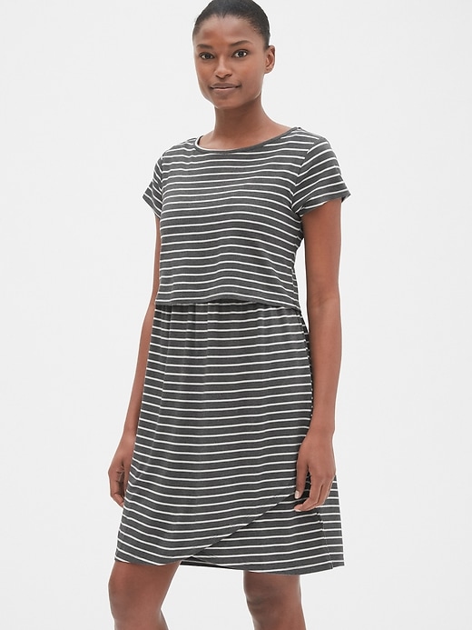 Image number 1 showing, Maternity Stripe Layered Nursing T-Shirt Dress