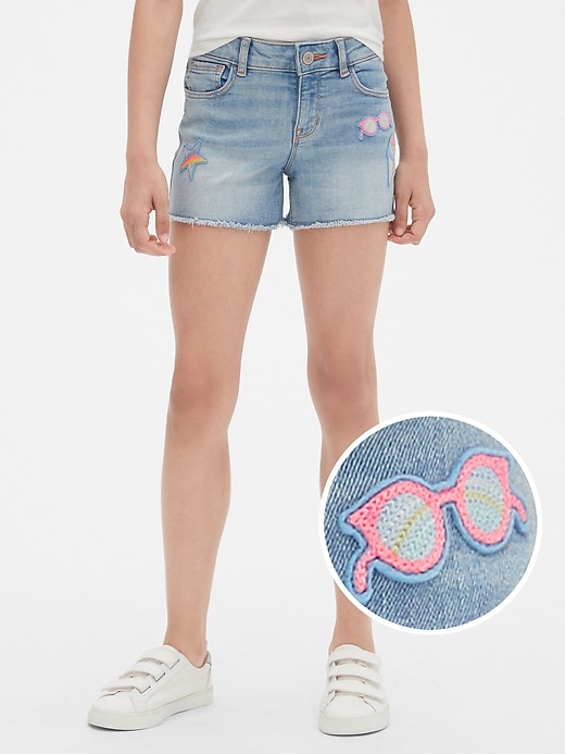 Image number 1 showing, Kids Embroidered Patch Shortie Shorts