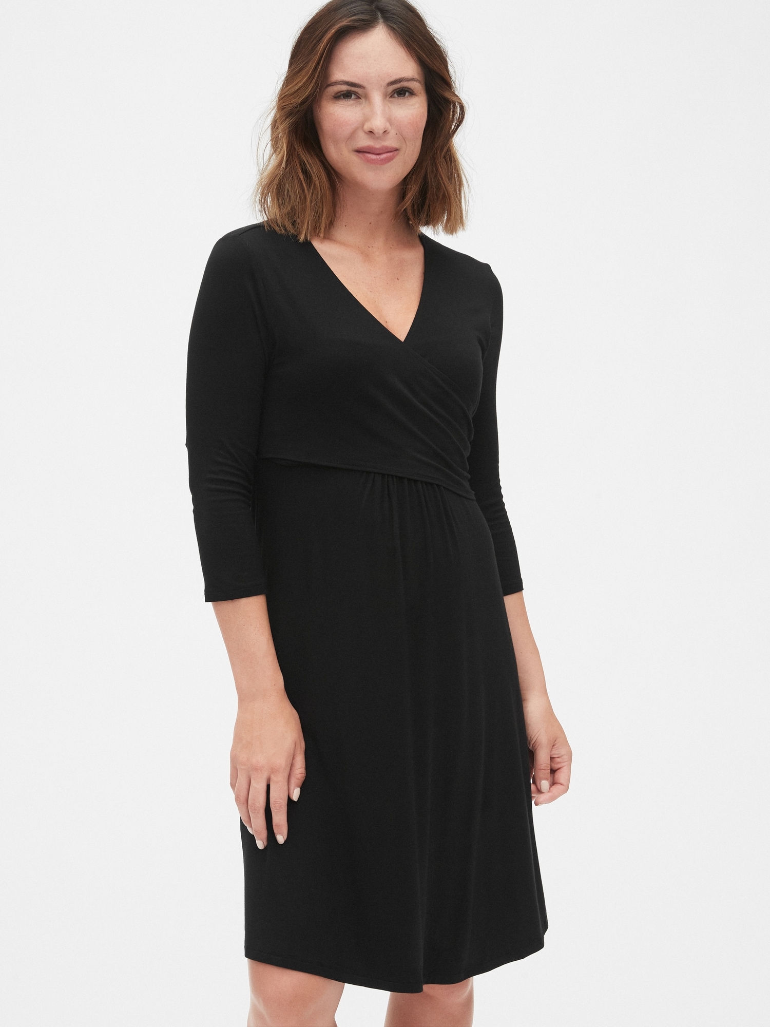 Black Gap Maternity 3/4 Sleeve Wrap Maternity Dress (Like New - Size  X-Small)