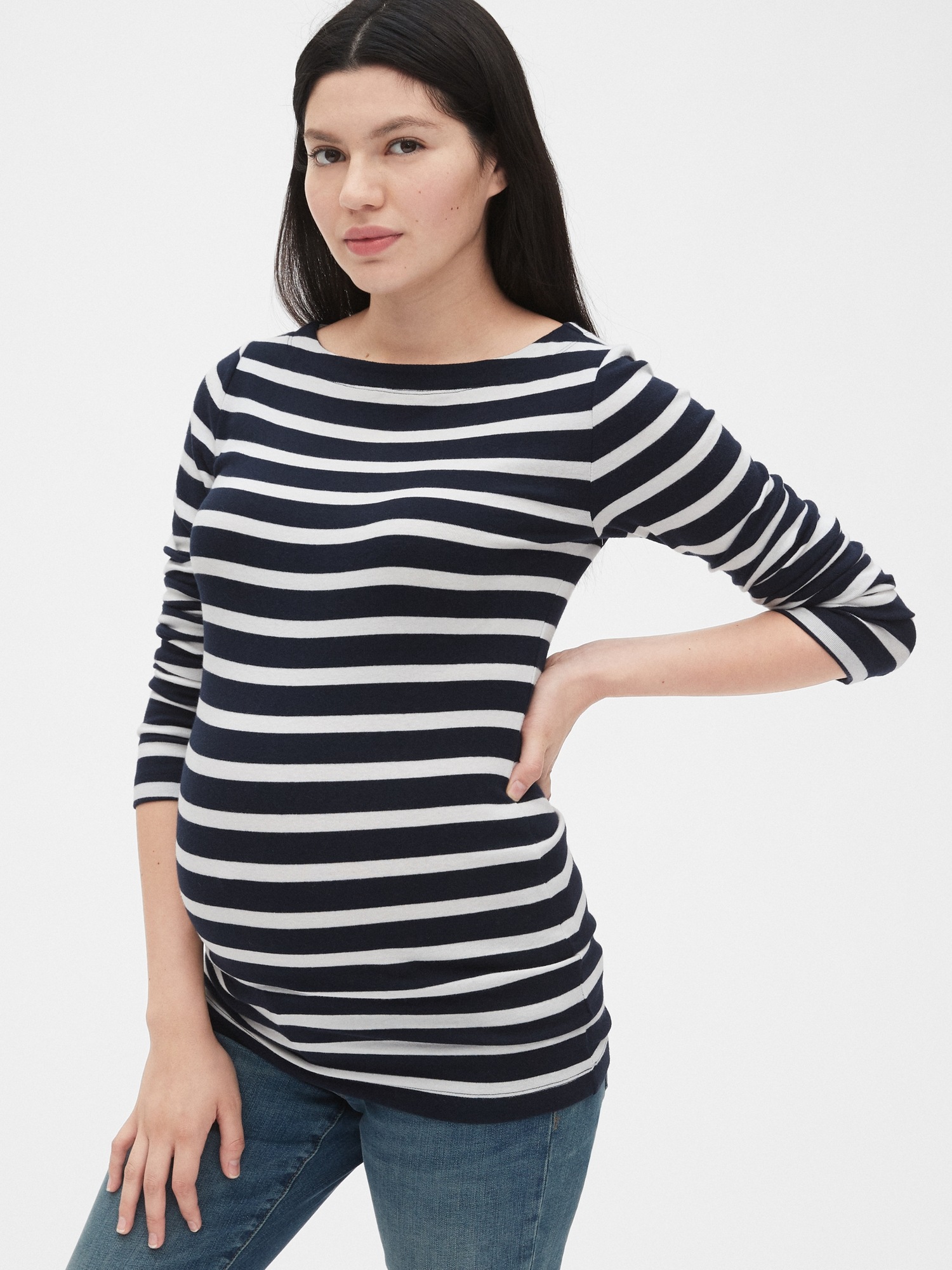 Gap Maternity White And Black Striped￼ Long Sleeve T-Shirt