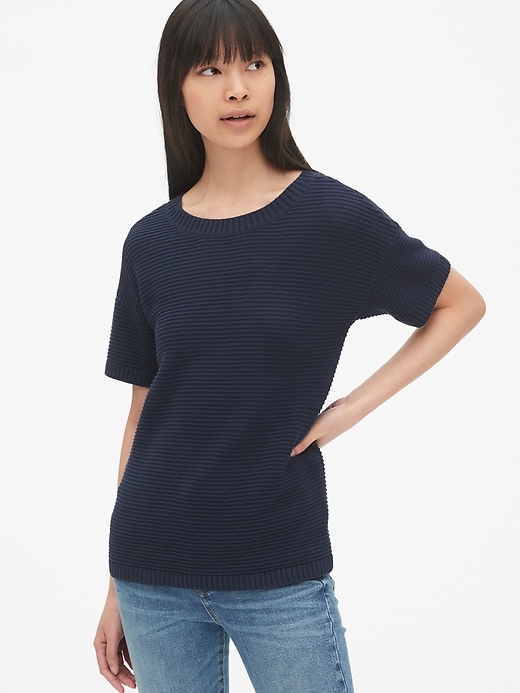 Image number 2 showing, Lace-Up Short Sleeve Crewneck Sweater