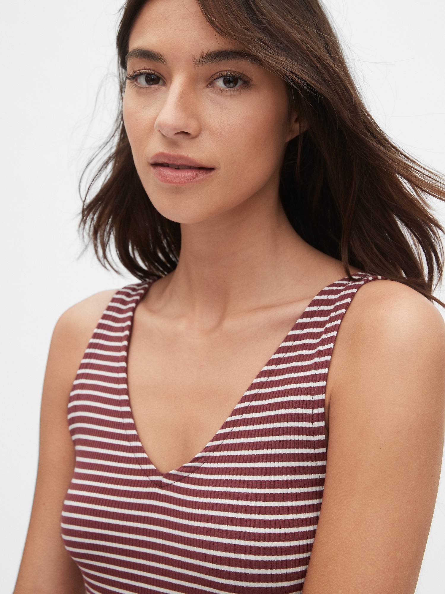 Ribbed Stripe V-Neck Tank Top | Gap