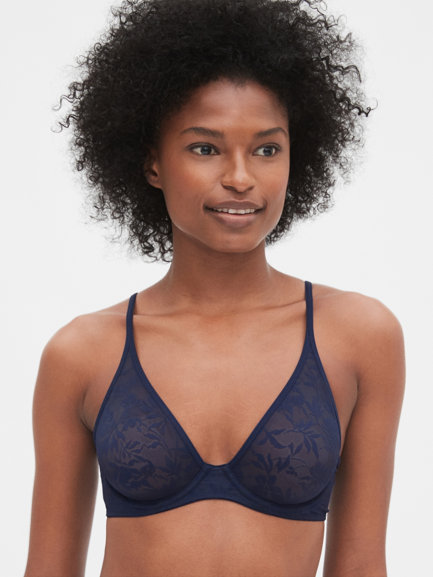 Adore Me Bra Royal blue With black Lace Overlay Underwired Some Padding 34D
