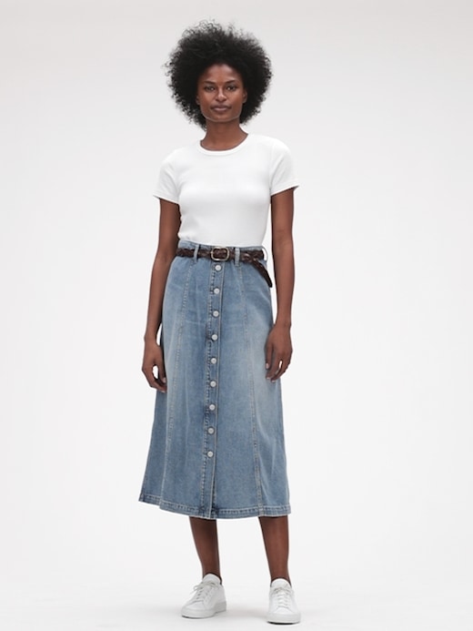 Gap high rise outlet denim midi skirt