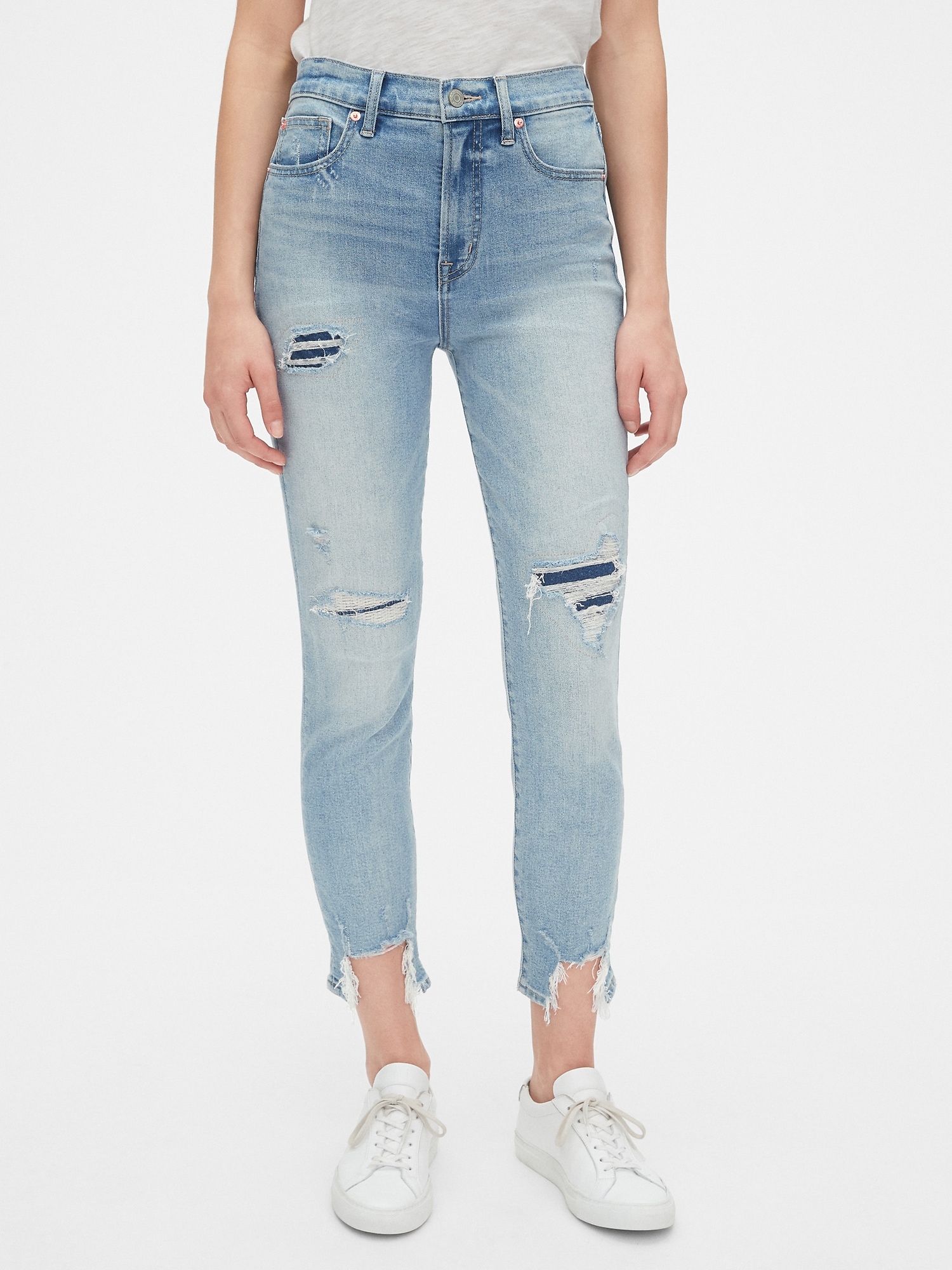 distressed jeans at ankle