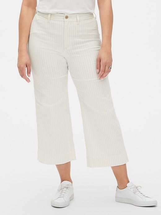 Image number 1 showing, High Rise Stripe Wide-Leg Crop Jeans