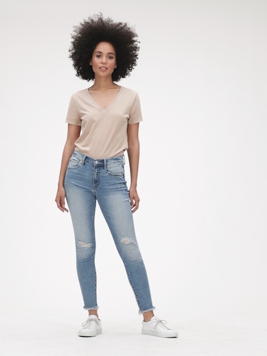 Gap Jeans Womens Size XL/16/33 True Skinny Gray Denim Raw Hem Mid Rise