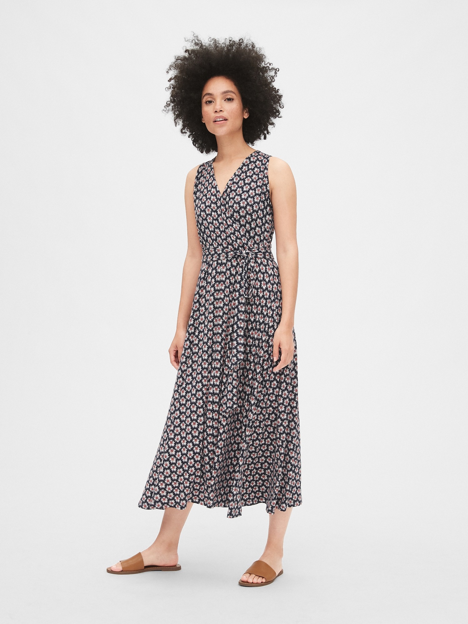 Gap floral print midi wrap outlet dress