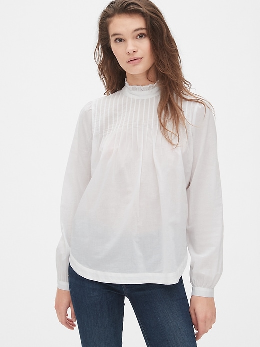 View large product image 1 of 1. Ruffle-Neck Button-Back Blouse